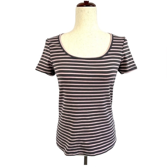 Boden Short Sleeve Scoop Neck Knit Top. Pink and Grey. Size 8. #614 - Picture 1 of 4